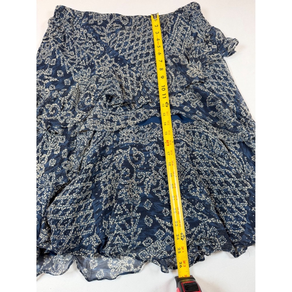Lauren Ralph Lauren Silk Ruffle Tier Paisley Mini/Midi Skirt Navy Blue Cream L - Picture 7 of 9
